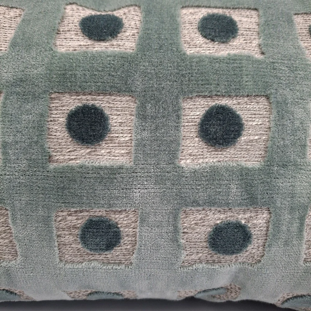 FLOOF Lumbar Pillow 15x24 Velvet Sage Green Geometric Dot Textured Feather Down
